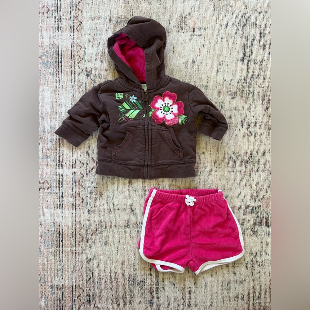 GAP Baby Girl Brown and Pink Matching Sets with Hooded Sweatshirts 0-3 month